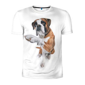 Мужская футболка 3D спортивная с принтом Боксер в Санкт-Петербурге, 100% полиэстер с улучшенными характеристиками | приталенный силуэт, круглая горловина, широкие плечи, сужается к линии бедра | боксер | друг | дружба | животное | пес | собака