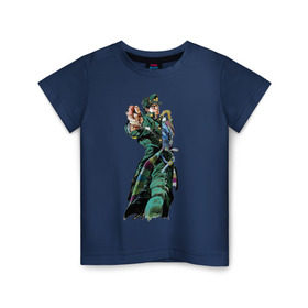 Детская футболка хлопок с принтом Дзётаро Кудзё в Санкт-Петербурге, 100% хлопок | круглый вырез горловины, полуприлегающий силуэт, длина до линии бедер | Тематика изображения на принте: jojo’s bizarre adventure | дзётаро кудзё