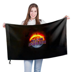 Флаг 3D с принтом Black Sabbath земля в огне в Санкт-Петербурге, 100% полиэстер | плотность ткани — 95 г/м2, размер — 67 х 109 см. Принт наносится с одной стороны | black sabbath | группа | метал | надпись | оззи | осборн | хард рок | хеви метал
