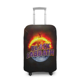 Чехол для чемодана 3D с принтом Black Sabbath земля в огне в Санкт-Петербурге, 86% полиэфир, 14% спандекс | двустороннее нанесение принта, прорези для ручек и колес | black sabbath | группа | метал | надпись | оззи | осборн | хард рок | хеви метал