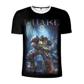 Мужская футболка 3D спортивная с принтом Quake champions в Санкт-Петербурге, 100% полиэстер с улучшенными характеристиками | приталенный силуэт, круглая горловина, широкие плечи, сужается к линии бедра | quake
