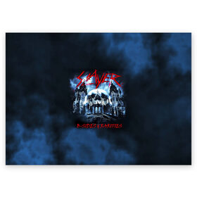 Поздравительная открытка с принтом Череп Slayer в Санкт-Петербурге, 100% бумага | плотность бумаги 280 г/м2, матовая, на обратной стороне линовка и место для марки
 | slayer | группа | гэри холт | замок | керри кинг | метал | музыка | песни | пол бостаф | рок | слеар | слеер | слеяр | том арайа | трэш метал | тяжелый рок | хеви метал | череп