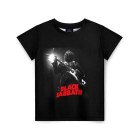 Детская футболка 3D с принтом Black Sabbath в Санкт-Петербурге, 100% гипоаллергенный полиэфир | прямой крой, круглый вырез горловины, длина до линии бедер, чуть спущенное плечо, ткань немного тянется | Тематика изображения на принте: black sabbath | ozzy osbourne | билл уорд | гизер батлер | гитара | группа | метал | музыка | надпись | оззи | осборн | песни | рок | солист | тони айомми | хард рок | хеви метал
