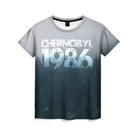 Женская футболка 3D с принтом Чернобыль 1986 в Санкт-Петербурге, 100% полиэфир ( синтетическое хлопкоподобное полотно) | прямой крой, круглый вырез горловины, длина до линии бедер | 1986 | дым | завод | лес | опасность | радиация | чаэс | чернобыль | экология