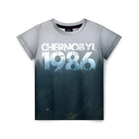 Детская футболка 3D с принтом Чернобыль 1986 в Санкт-Петербурге, 100% гипоаллергенный полиэфир | прямой крой, круглый вырез горловины, длина до линии бедер, чуть спущенное плечо, ткань немного тянется | 1986 | дым | завод | лес | опасность | радиация | чаэс | чернобыль | экология
