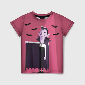 Детская футболка 3D с принтом Дракула в Санкт-Петербурге, 100% гипоаллергенный полиэфир | прямой крой, круглый вырез горловины, длина до линии бедер, чуть спущенное плечо, ткань немного тянется | dracula | halloween | helloween | вампир | день всех святых | детям | для детей | хеллоуин | хеловин | хэллоуин