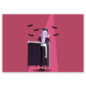 Поздравительная открытка с принтом Дракула в Санкт-Петербурге, 100% бумага | плотность бумаги 280 г/м2, матовая, на обратной стороне линовка и место для марки
 | Тематика изображения на принте: dracula | halloween | helloween | вампир | день всех святых | детям | для детей | хеллоуин | хеловин | хэллоуин