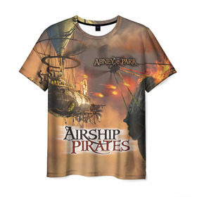 Мужская футболка 3D с принтом Airship pirates в Санкт-Петербурге, 100% полиэфир | прямой крой, круглый вырез горловины, длина до линии бедер | steampunk