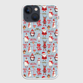 Чехол для iPhone 13 mini с принтом Рождественская Милота в Санкт-Петербурге,  |  | дед мороз | заяц | колокольчик | лиса | лисичка | медведь | олень | омела | пингвин | санта клаус