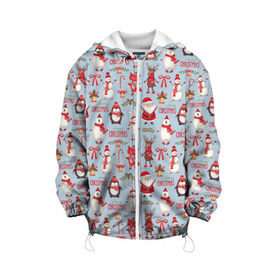 Детская куртка 3D с принтом Рождественская Милота в Санкт-Петербурге, 100% полиэстер | застежка — молния, подол и капюшон оформлены резинкой с фиксаторами, по бокам — два кармана без застежек, один потайной карман на груди, плотность верхнего слоя — 90 г/м2; плотность флисового подклада — 260 г/м2 | дед мороз | заяц | колокольчик | лиса | лисичка | медведь | олень | омела | пингвин | санта клаус