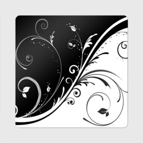 Магнит виниловый Квадрат с принтом Цветочный узор Black & White в Санкт-Петербурге, полимерный материал с магнитным слоем | размер 9*9 см, закругленные углы | абстракция | белый | инь янь | модные | прикольные картинки | природа | растения | тренды | узоры | цветы | черный