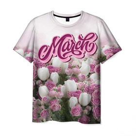 Мужская футболка 3D с принтом 8 Марта в Санкт-Петербурге, 100% полиэфир | прямой крой, круглый вырез горловины, длина до линии бедер | 8 марта | march | девушкам | женщинам | март | модные | небо | подарки | подарок | праздник | природа | растения | розы | тренды | тюльпаны | цветы