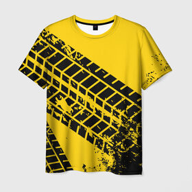 Мужская футболка 3D с принтом Следы покрышек в Санкт-Петербурге, 100% полиэфир | прямой крой, круглый вырез горловины, длина до линии бедер | колесо | отпечаток | покрышка | протектор | след | шина