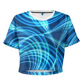 Женская футболка 3D укороченная с принтом Синие вихри в Санкт-Петербурге, 100% полиэстер | круглая горловина, длина футболки до линии талии, рукава с отворотами | абстракция | вихрь | синий | текстура