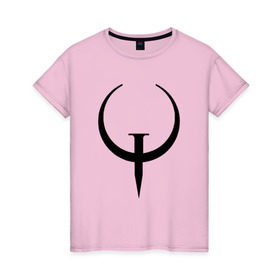 Женская футболка хлопок с принтом Quake champions в Санкт-Петербурге, 100% хлопок | прямой крой, круглый вырез горловины, длина до линии бедер, слегка спущенное плечо | arena | champions | quakecon | квейк | квэйк | чемпионы | шутер