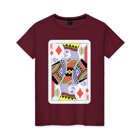 Женская футболка хлопок с принтом Король буби в Санкт-Петербурге, 100% хлопок | прямой крой, круглый вырез горловины, длина до линии бедер, слегка спущенное плечо | азарт | атласная | бубей | бубны | карты | колода | масть
