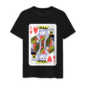 Мужская футболка хлопок с принтом Король черви в Санкт-Петербурге, 100% хлопок | прямой крой, круглый вырез горловины, длина до линии бедер, слегка спущенное плечо. | Тематика изображения на принте: азарт | атласная | карты | колода | масть | покер | червей | черви