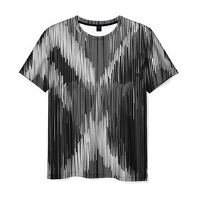 Мужская футболка 3D с принтом Черно-белая штриховка в Санкт-Петербурге, 100% полиэфир | прямой крой, круглый вырез горловины, длина до линии бедер | watercolor | абстракция красок | акварель | брызги красок | краска | потертость красок