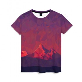 Женская футболка 3D с принтом Mountain Polygon в Санкт-Петербурге, 100% полиэфир ( синтетическое хлопкоподобное полотно) | прямой крой, круглый вырез горловины, длина до линии бедер | 