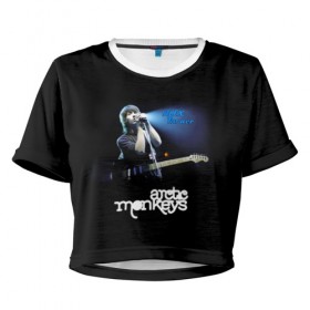 Женская футболка 3D укороченная с принтом Alex Turner Arctic Monkeys в Санкт-Петербурге, 100% полиэстер | круглая горловина, длина футболки до линии талии, рукава с отворотами | Тематика изображения на принте: алекс тёрнер | арктик | арктические мартышки | гаражный | группа | джейми кук | инди рок | манкис | музыка | мэтт хелдер | ник о мэлли | обезьяна | постпанк ривайвл | психоделический | рок