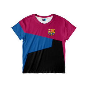 Детская футболка 3D с принтом FC Barcelona 2018 #5 в Санкт-Петербурге, 100% гипоаллергенный полиэфир | прямой крой, круглый вырез горловины, длина до линии бедер, чуть спущенное плечо, ткань немного тянется | fcb | барселона | геометрия | футбольный клуб