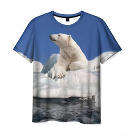 Мужская футболка 3D с принтом Арктика в Санкт-Петербурге, 100% полиэфир | прямой крой, круглый вырез горловины, длина до линии бедер | animals | bear | ice | nature | polar bear | power | travel | белый медведь | животные | лёд | медведь | природа | путешествия | сила | снег