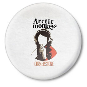 Значок с принтом Arctic Monkeys cornerstone в Санкт-Петербурге,  металл | круглая форма, металлическая застежка в виде булавки | алекс тёрнер | арктик | арктические мартышки | гаражный | группа | джейми кук | инди рок | манкис | музыка | мэтт хелдер | ник о мэлли | обезьяна | постпанк ривайвл | психоделический | рок