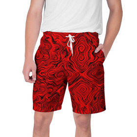 Мужские шорты 3D с принтом Tie-Dye red в Санкт-Петербурге,  полиэстер 100% | прямой крой, два кармана без застежек по бокам. Мягкая трикотажная резинка на поясе, внутри которой широкие завязки. Длина чуть выше колен | Тематика изображения на принте: волны | красный | разводы | текстура