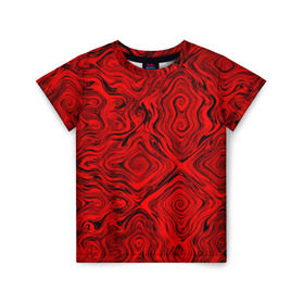 Детская футболка 3D с принтом Tie-Dye red в Санкт-Петербурге, 100% гипоаллергенный полиэфир | прямой крой, круглый вырез горловины, длина до линии бедер, чуть спущенное плечо, ткань немного тянется | волны | красный | разводы | текстура