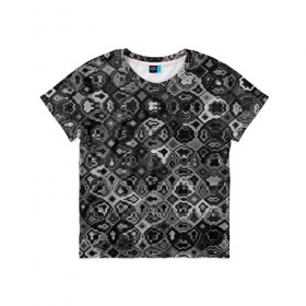 Детская футболка 3D с принтом абстракция кусочков в Санкт-Петербурге, 100% гипоаллергенный полиэфир | прямой крой, круглый вырез горловины, длина до линии бедер, чуть спущенное плечо, ткань немного тянется | волны | мозаика | оптические | узоры | фрактал