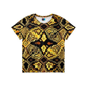 Детская футболка 3D с принтом Gold luxury в Санкт-Петербурге, 100% гипоаллергенный полиэфир | прямой крой, круглый вырез горловины, длина до линии бедер, чуть спущенное плечо, ткань немного тянется | Тематика изображения на принте: волны | разводы | узоры