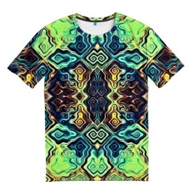 Мужская футболка 3D с принтом Fractall в Санкт-Петербурге, 100% полиэфир | прямой крой, круглый вырез горловины, длина до линии бедер | волны | полосы | разводы | разноцветный | узоры