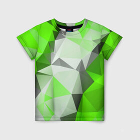 Детская футболка 3D с принтом Sport Abstract 2018 Green в Санкт-Петербурге, 100% гипоаллергенный полиэфир | прямой крой, круглый вырез горловины, длина до линии бедер, чуть спущенное плечо, ткань немного тянется | абстракция | геометрия | желтый | краски | линии | мода | модные | пирамиды | полосы | серый | тренды | треугольники | узоры | фигуры | цвет