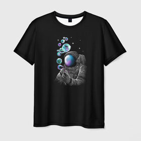 Мужская футболка 3D с принтом Космические Пузыри в Санкт-Петербурге, 100% полиэфир | прямой крой, круглый вырез горловины, длина до линии бедер | астронавт | звезды | земля | космос | марс | мыльные | планеты | скафандр