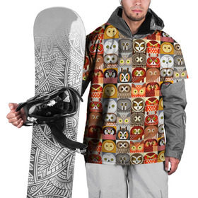 Накидка на куртку 3D с принтом Совы Плитка в Санкт-Петербурге, 100% полиэстер |  | ассорти | вид | глаза | квадраты | кубики | орнитолог | паттерн | принт | птица | сова | филин