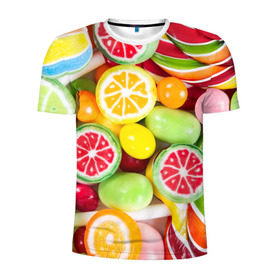 Мужская футболка 3D спортивная с принтом Candy в Санкт-Петербурге, 100% полиэстер с улучшенными характеристиками | приталенный силуэт, круглая горловина, широкие плечи, сужается к линии бедра | Тематика изображения на принте: candy | colorful | lollipop | sweet | конфеты | леденцы | сладости