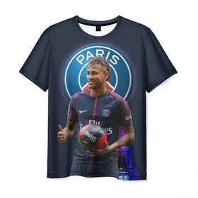 Мужская футболка 3D с принтом Neymar PSG в Санкт-Петербурге, 100% полиэфир | прямой крой, круглый вырез горловины, длина до линии бедер | neymar psg | неймар | неймар псж | псж | футбол