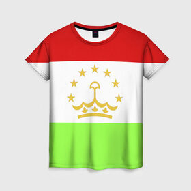 Женская футболка 3D с принтом Флаг Таджикистана в Санкт-Петербурге, 100% полиэфир ( синтетическое хлопкоподобное полотно) | прямой крой, круглый вырез горловины, длина до линии бедер | парчами точикистон | таджикистан | точикистон | флаг | флаг таджикистана