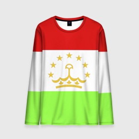 Мужской лонгслив 3D с принтом Флаг Таджикистана в Санкт-Петербурге, 100% полиэстер | длинные рукава, круглый вырез горловины, полуприлегающий силуэт | Тематика изображения на принте: парчами точикистон | таджикистан | точикистон | флаг | флаг таджикистана