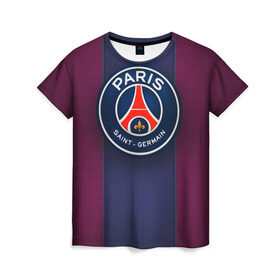 Женская футболка 3D с принтом Paris Saint-Germain в Санкт-Петербурге, 100% полиэфир ( синтетическое хлопкоподобное полотно) | прямой крой, круглый вырез горловины, длина до линии бедер | psg | париж | псж | форма | футбол