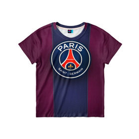 Детская футболка 3D с принтом Paris Saint-Germain в Санкт-Петербурге, 100% гипоаллергенный полиэфир | прямой крой, круглый вырез горловины, длина до линии бедер, чуть спущенное плечо, ткань немного тянется | psg | париж | псж | форма | футбол