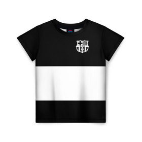 Детская футболка 3D с принтом FC Barcelona Black Collection в Санкт-Петербурге, 100% гипоаллергенный полиэфир | прямой крой, круглый вырез горловины, длина до линии бедер, чуть спущенное плечо, ткань немного тянется | Тематика изображения на принте: black collection | fc | fc barcelona | fcb | fly emirates | ronaldo | барселона | зож | клуб | линии | месси | модные | мяч | реал мадрид | спорт | спортивные | тренды | футбол | футбольный клуб | эмблема