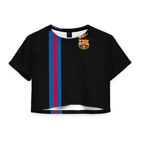 Женская футболка 3D укороченная с принтом FC Barcelona Line Collection в Санкт-Петербурге, 100% полиэстер | круглая горловина, длина футболки до линии талии, рукава с отворотами | Тематика изображения на принте: fc | барселона | эмблема
