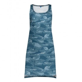 Платье-майка 3D с принтом Акулы в Санкт-Петербурге, 100% полиэстер | полуприлегающий силуэт, широкие бретели, круглый вырез горловины, удлиненный подол сзади. | shark | акула | акулы | вода | море | океан | рыба | хищник