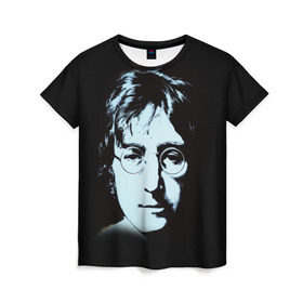 Женская футболка 3D с принтом Джон Леннон 7 в Санкт-Петербурге, 100% полиэфир ( синтетическое хлопкоподобное полотно) | прямой крой, круглый вырез горловины, длина до линии бедер | Тематика изображения на принте: john lennon | the beatles | битлс | джон леннон
