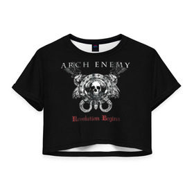 Женская футболка 3D укороченная с принтом Arch Enemy в Санкт-Петербурге, 100% полиэстер | круглая горловина, длина футболки до линии талии, рукава с отворотами | alissa white gluz | arch enemy | алисса уайт глаз | арч энеми