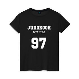 Женская футболка хлопок с принтом Jungkook в Санкт-Петербурге, 100% хлопок | прямой крой, круглый вырез горловины, длина до линии бедер, слегка спущенное плечо | bangtan boys | bts