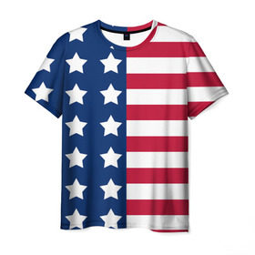 Мужская футболка 3D с принтом USA Flag в Санкт-Петербурге, 100% полиэфир | прямой крой, круглый вырез горловины, длина до линии бедер | Тематика изображения на принте: star | usa | америка | белый | звезды | красный | линии | полосы | популярные | синий | сша | триколор | туристические | флаг | цвет | штаты