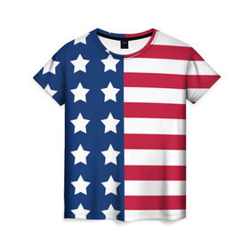 Женская футболка 3D с принтом USA Flag в Санкт-Петербурге, 100% полиэфир ( синтетическое хлопкоподобное полотно) | прямой крой, круглый вырез горловины, длина до линии бедер | star | usa | америка | белый | звезды | красный | линии | полосы | популярные | синий | сша | триколор | туристические | флаг | цвет | штаты
