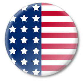 Значок с принтом USA Flag в Санкт-Петербурге,  металл | круглая форма, металлическая застежка в виде булавки | Тематика изображения на принте: star | usa | америка | белый | звезды | красный | линии | полосы | популярные | синий | сша | триколор | туристические | флаг | цвет | штаты
